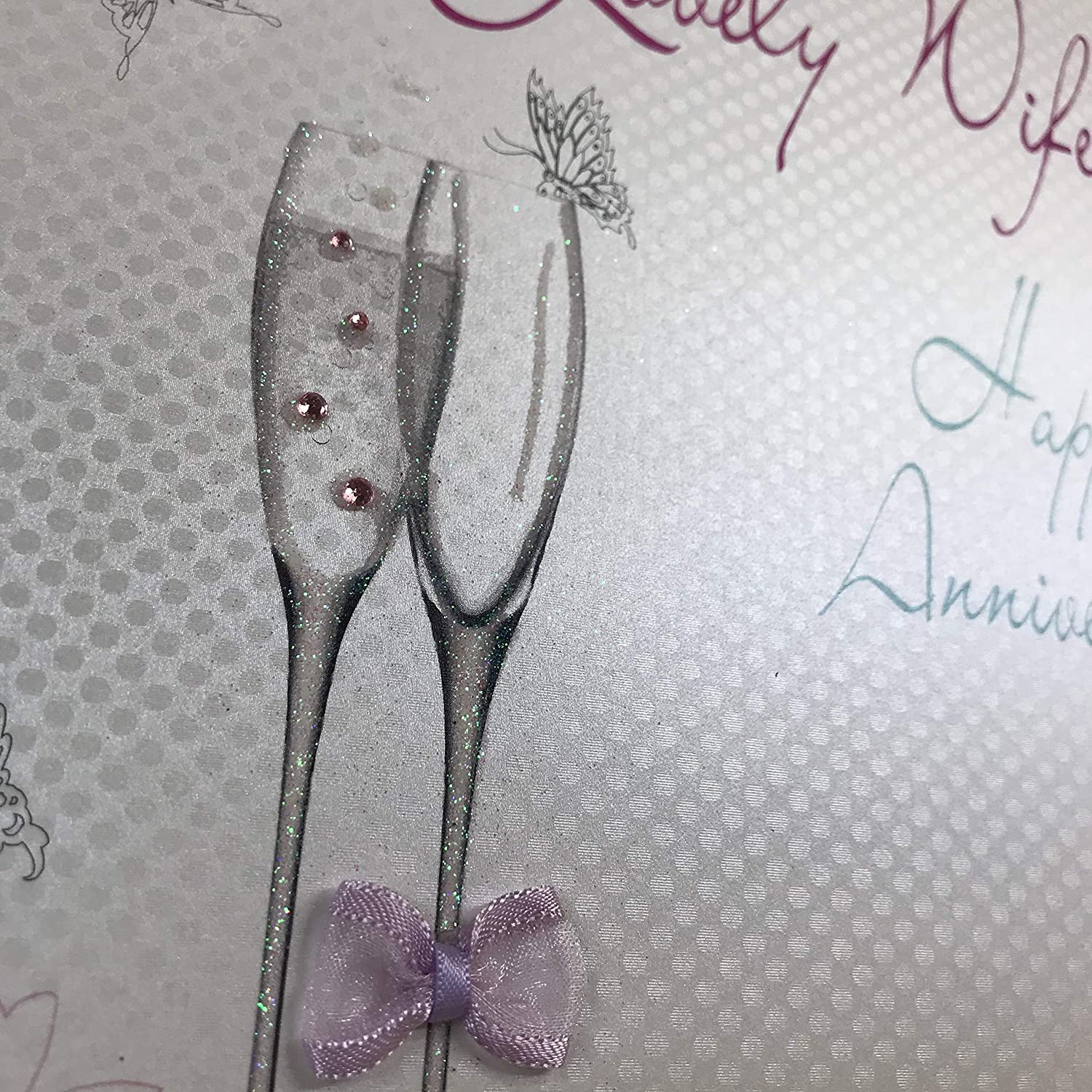 WHITE COTTON CARDS Large to My Lovely Wife Happy Anniversary Handmade Card, White, XLBD16, 22cm x 22cm - Image 2
