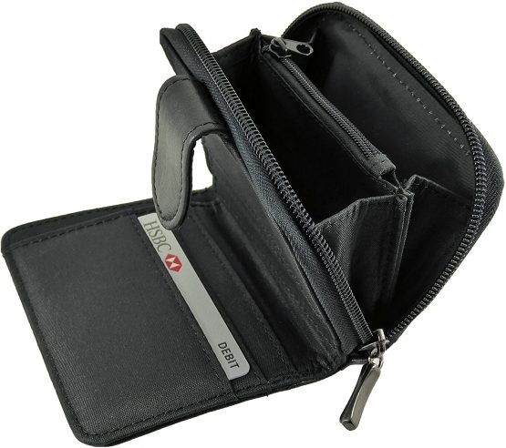Ladies Small Compact Black Leather Purse with RFID Protection (Black) - Image 3