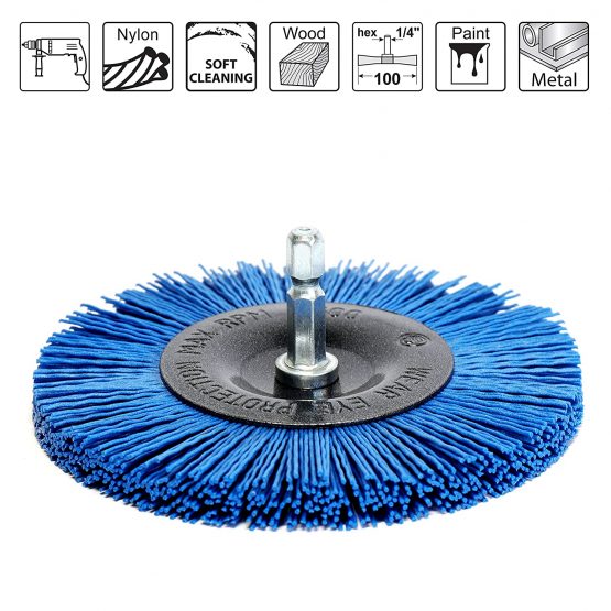 S&R Nylon - Disc Brush/Wire Brush Drill Bit 100 mm, hexagonal shaft 1/4' (6.35 mm) with FINE-NYLON-WIRE for cleaning and polishing wood and metal - Image 3