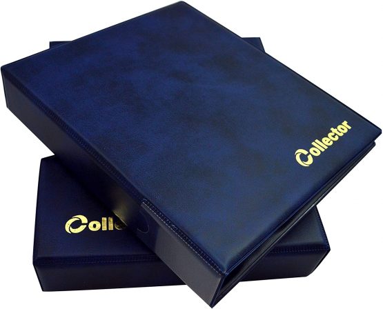 COLLECTOR Coin Album IN CASE for 280 MEDIUM sizes coins 50p 50 pence £1 £2 €1 €2 - 10 pages and red dividers - BLUE