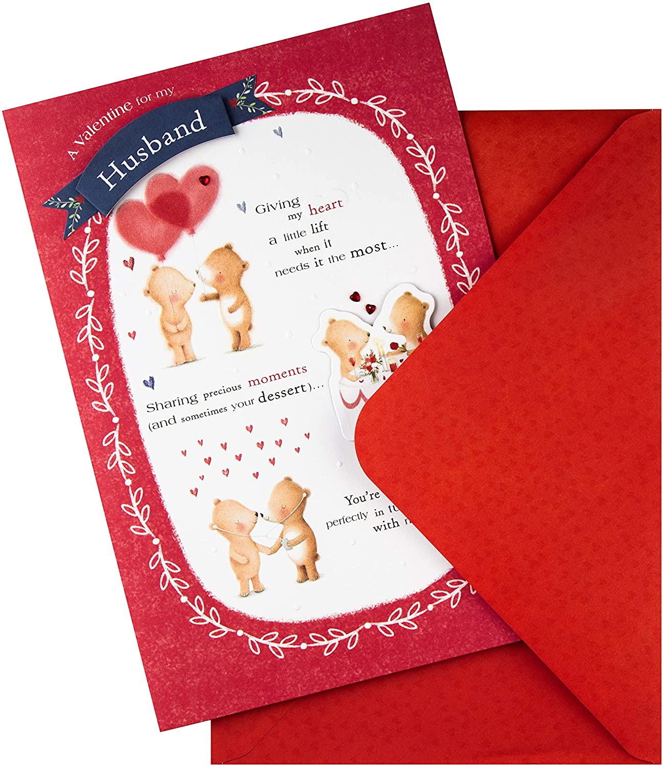 Hallmark Valentines Day Card for Husband Cute Bear Couple with Verse Design, Red, 26cm by 18cm - Image 2