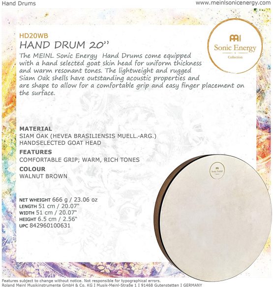 MEINL Sonic Energy HD20WB Hand Drum 20 Inches / 50.8 cm Walnut Brown - Image 3