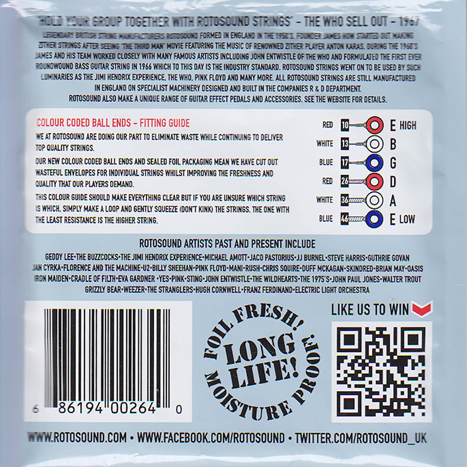 Rotosound Stainless Steel Regular Gauge Electric Guitar Strings (10 13 17 26 36 46), White Black Red Blue, Set Regular 10-46 BS10 - Image 2