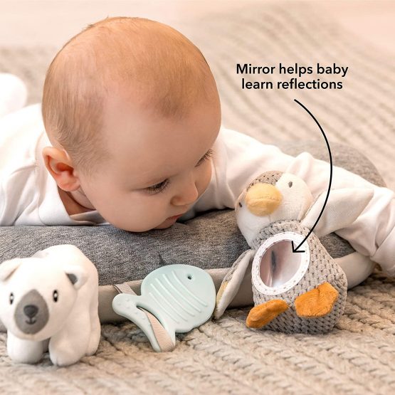 Nuby Penguin Tummy Time Pillow For Babies, Grey And White Plush Nursery Accessories - Image 3