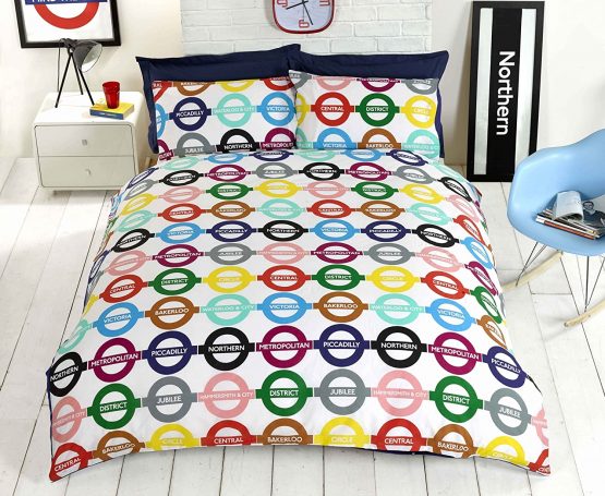 Underground London Undgerground Tube Duvet Cover and Pillowcases Bedding Bed Set- Single, White - Image 2