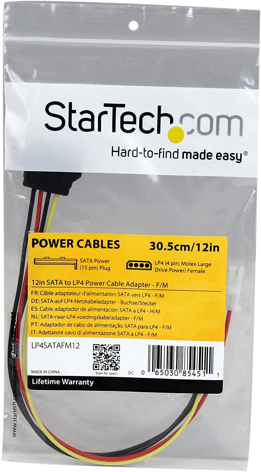 Startech.com (12 Inch) Sata To Molex Lp4 Power Cable Adapter - F/m, Black, 6 inch - Image 4