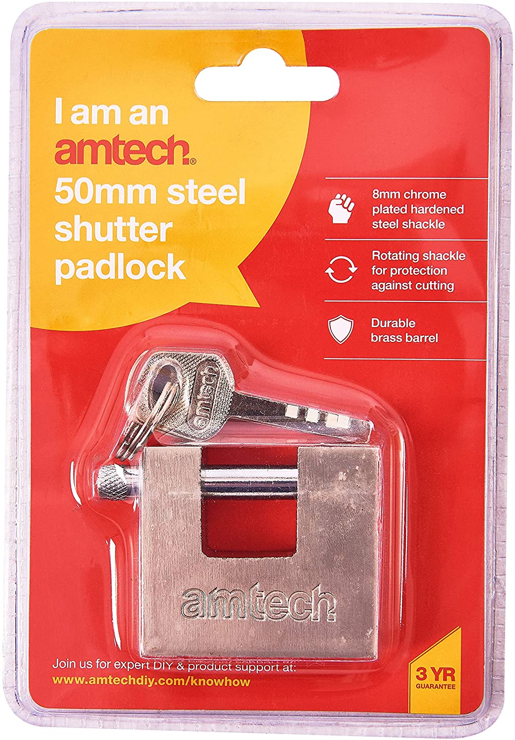 Amtech T1675 50mm Steel Shutter Padlock, Silver - Image 3