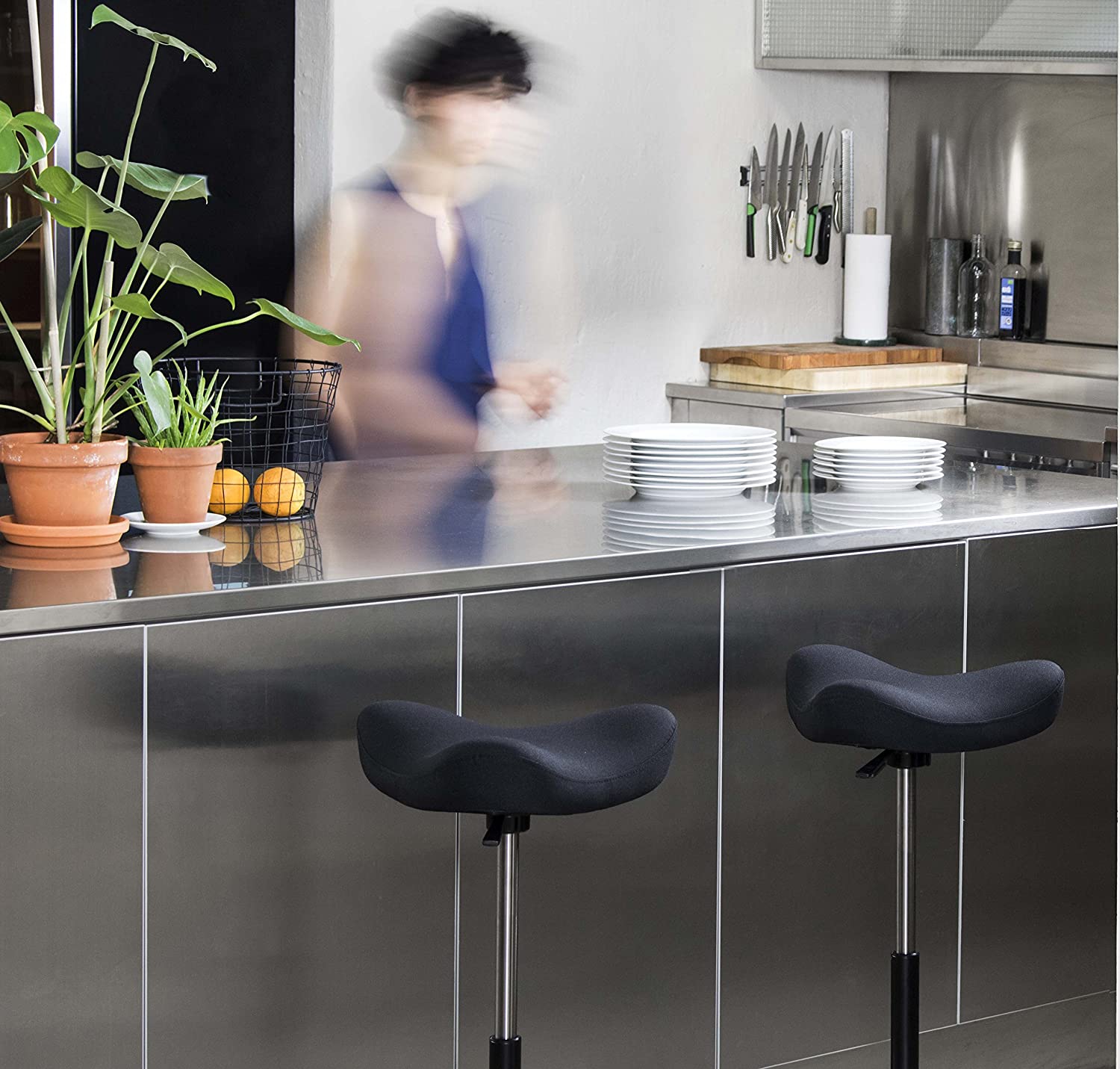 Varier Move Standing Stool Black/Black Ergonomic Adjustable Sit Stand Chair for Active Sitting Wooden Base and Sculpted Foam Seat - Image 3