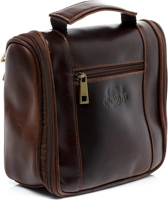 SID & VAIN Hanging wash Bag Heathrow Travel Overnight Wash Gym necesaire Real Leather Toiletry Bag with Hook Leather Bag Women Men Brown - Image 2