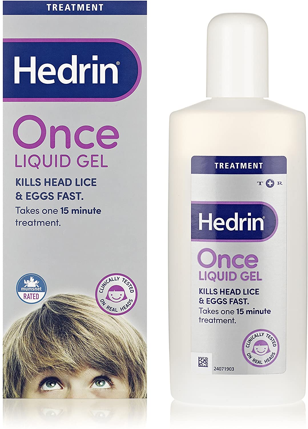 Hedrin Once Liquid Gel, Head Lice Treatment, Kills Headlice and Eggs in 15 Minutes, 10 x Treatments, Clear, 250 ml