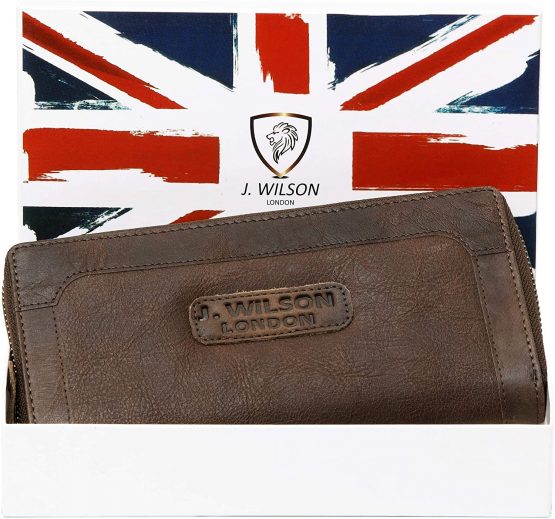 Ladies Designer RFID Safe Protection Luxury Quality Distressed Vintage Leather Purse Multi Credit Card Women Clutch Wallet with Zip Pocket Gift Boxed (Distressed Dark Brown) - Image 2