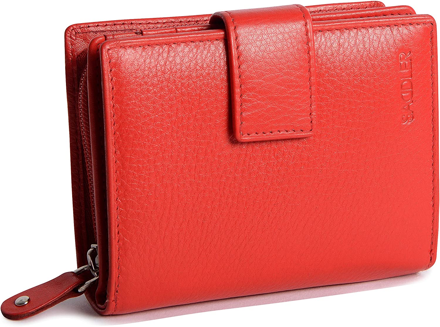 SADDLER "Emily Purse, RFID Protected Real Leather Compact Wallet with 10 Card Slots, ID Window
