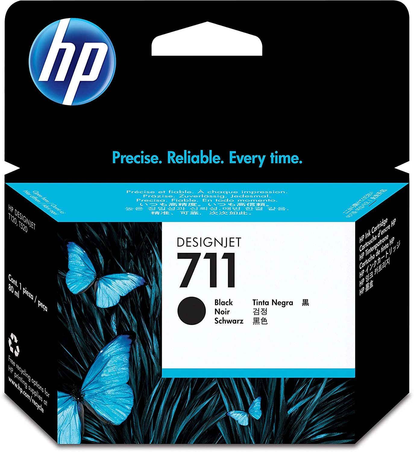 HP CZ133A 711 80ml Ink Cartridge for Designjet T120/T520 Large Format Inkjet Printers - Black, 80 ml