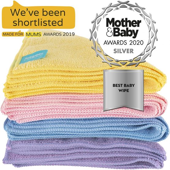 Little Gubbins 20 Microfibre Baby Wipes with Free Laundry Bag | Pack of 20 x 20cm Reusable, Washable, Dry, Unscented Cloths | Multipack of Rainbow Colours Ideal for Hands & Faces - Image 2