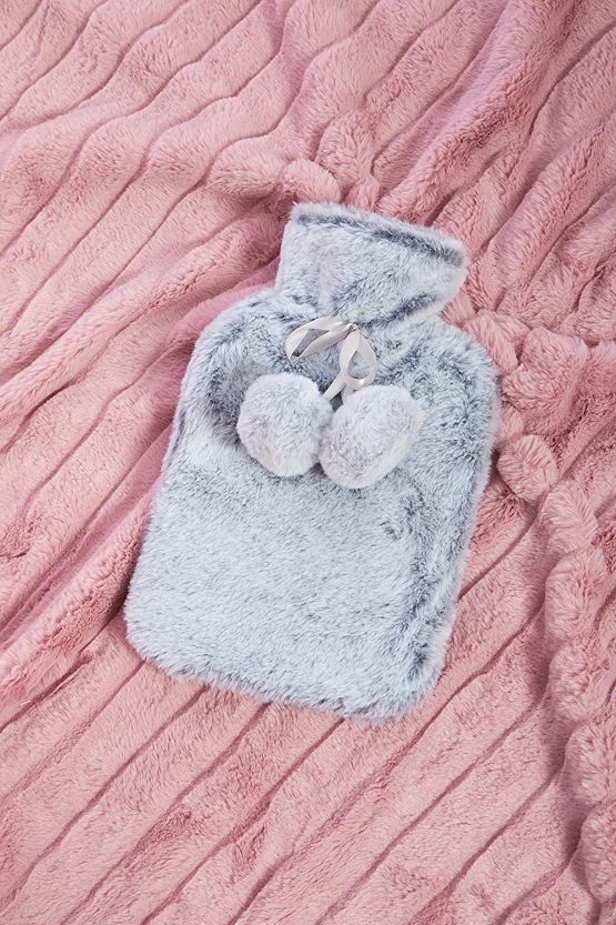 Luxury Hot Water Bottle with Extra Soft Faux Fur Plush Cover Premium Natural Rubber 2 Litre Hot Water Bag - 2l Capacity - Helps Provide Warmth and Comfort (Grey) - Image 2