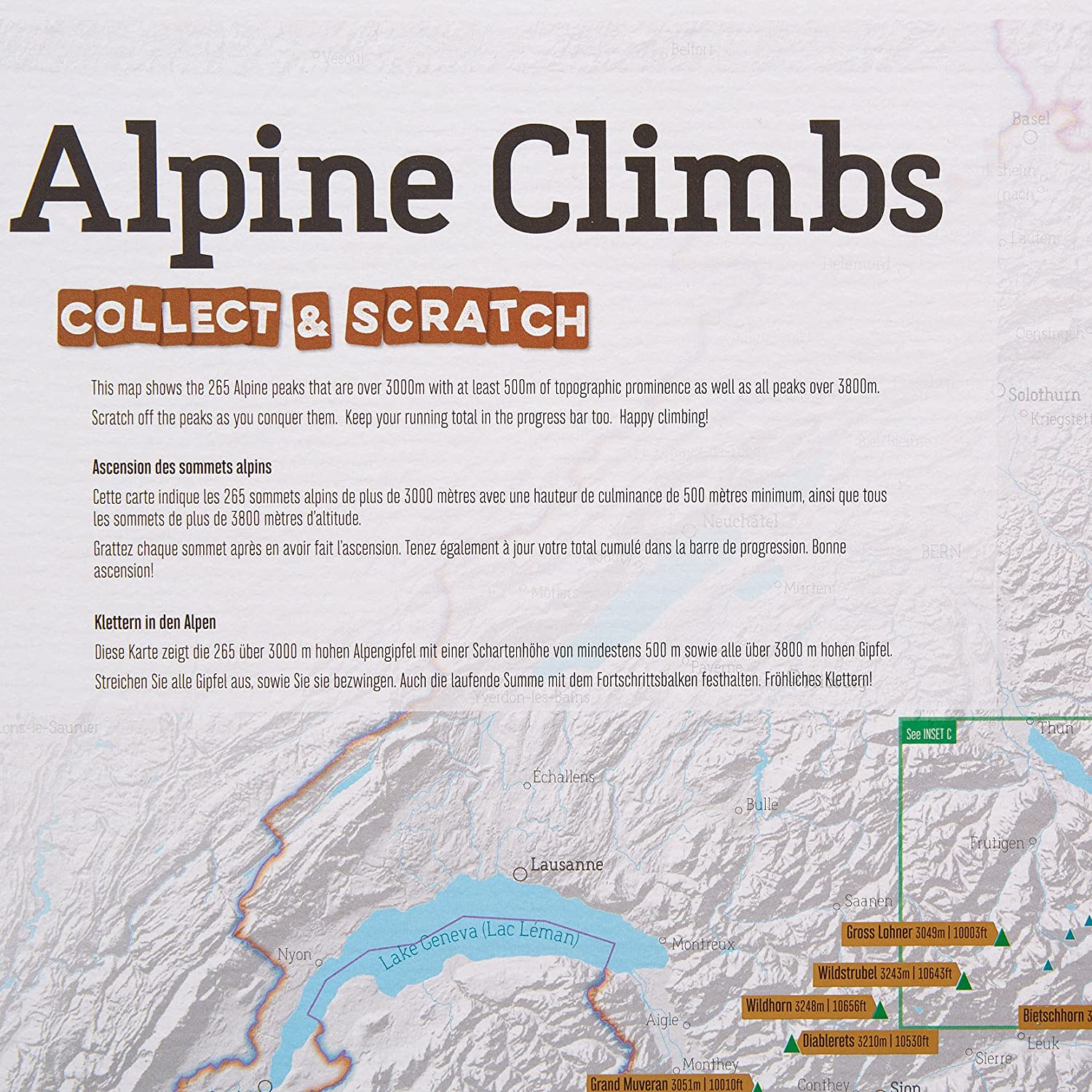 Scratch Off Alpine Climbs Print, Maps International, Poster Gift for Walking/Climbing Enthusiasts, alps Peaks, Gift Tube - Image 4