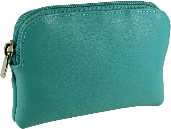 Small Soft Leather Credit Card Holder and Coin Zip Purse (Aqua Blue)