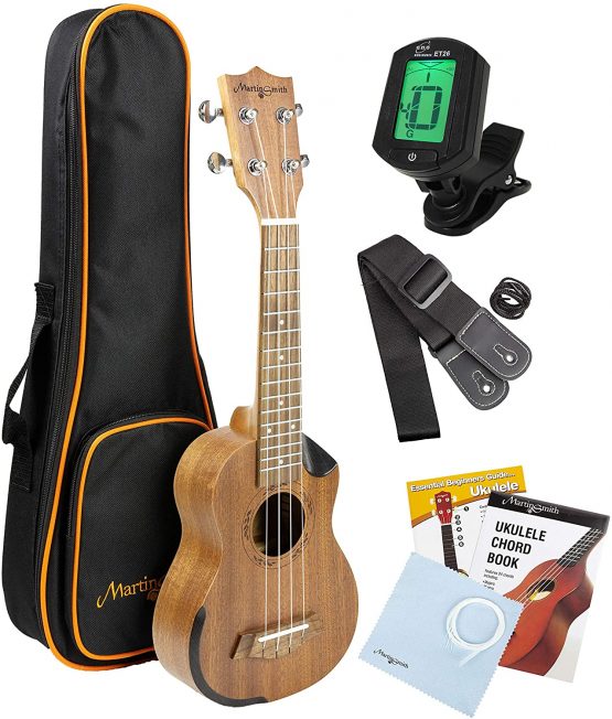 Martin Smith Premium Soprano Ukulele with Tuner, Padded Bag & Spare Aquila Strings