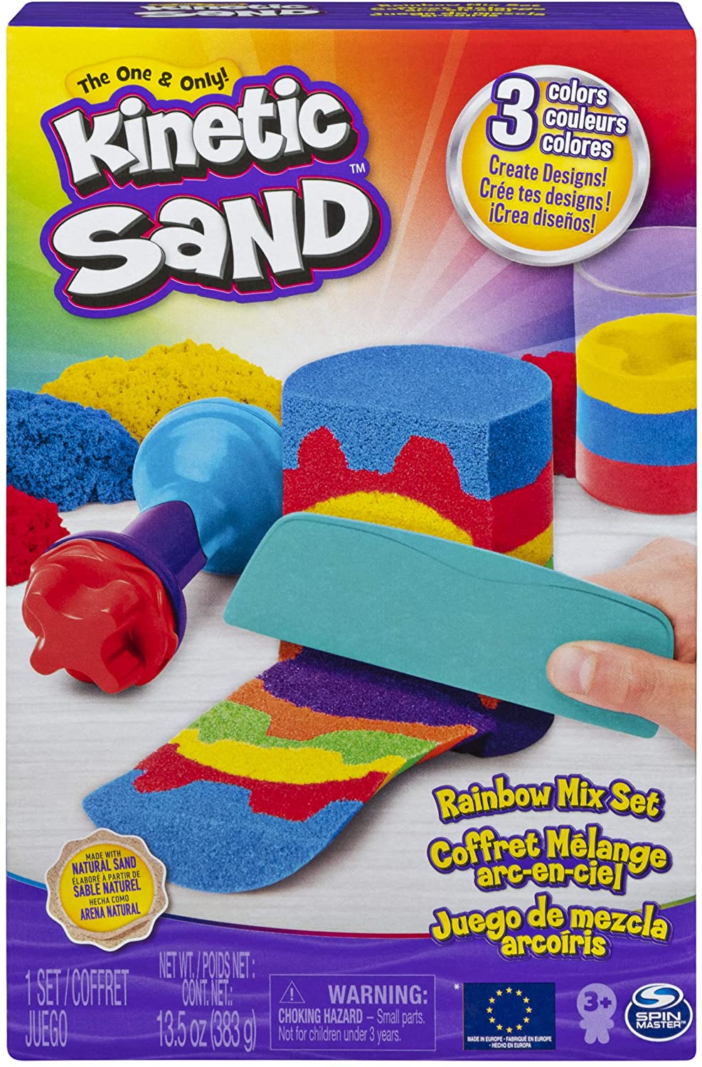 Kinetic Sand, Rainbow Mix Set including 3 Colours of Kinetic Sand (382g) and 6 Tools, for Kids Aged 3 and Up
