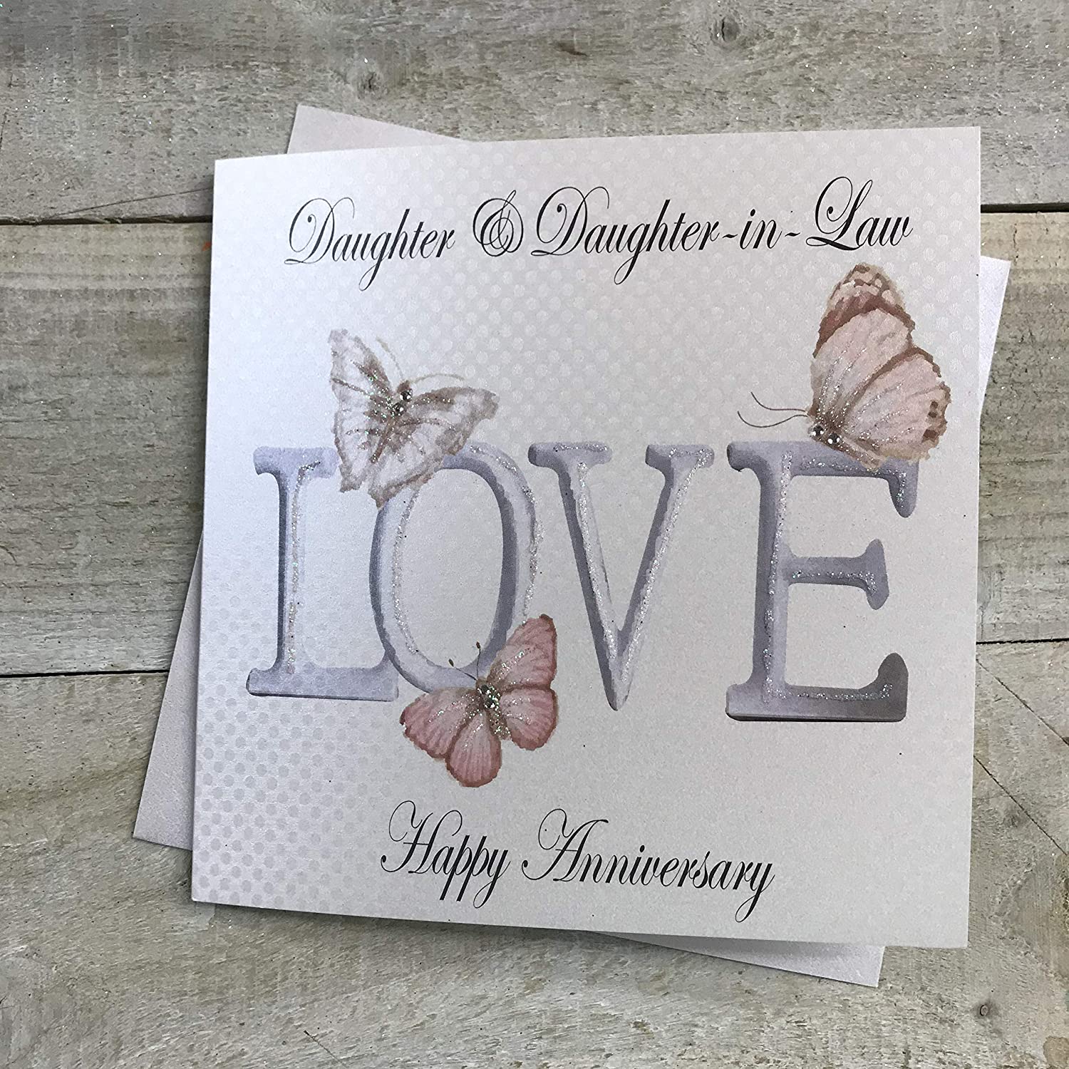 White Cotton Cards Daughter-in-Law 'Love' Happy Handmade Gay Anniversary Card, PD75d, 16cm x 16cm