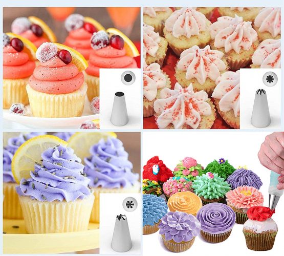 Hemesic Cake Icing Piping Bag and Nozzles Sets, 14 Stainless Steel Nozzle and Reusable Pastry Piping Bag Tips Kit DIY Cake Decorating Tool - 17 PCS - Image 2