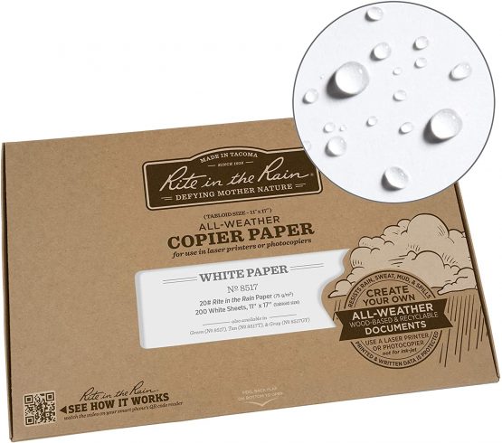 Rite in the Rain Weatherproof Copier Paper, 11" x 17", 20# White, 200 Sheet Pack (No. 8517)