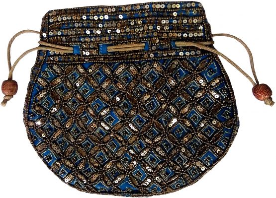 Purpledip Potli Bag (Clutch, Drawstring Purse) For Women With Intricate Gold Thread & Sequin Embroidery Work