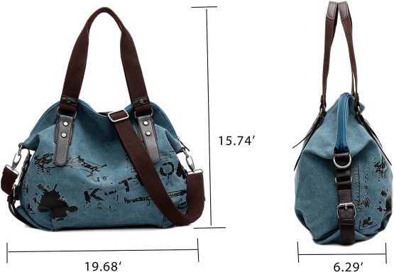 Chikencall Women Ladies Bags Casual Vintage Hobo Canvas Mulit-Pocket Daily Purse Messenger Top Handle Shoulder Large Tote Shopper Handbag Shopping Graffiti European Style Bags - Image 2