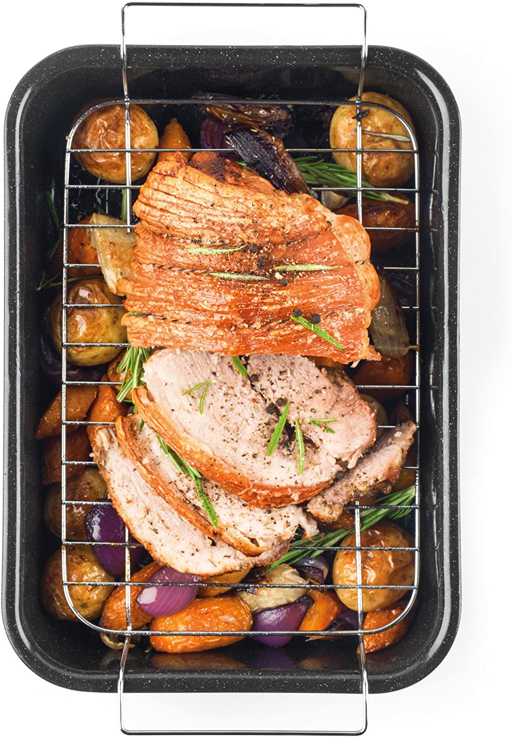 Russell Hobbs CW9161 Romano 34 cm Roaster, Vitreous Enamel Deep Baking Pan with Rack, Durable Steel Ovenware, Grilling Rack - Image 3