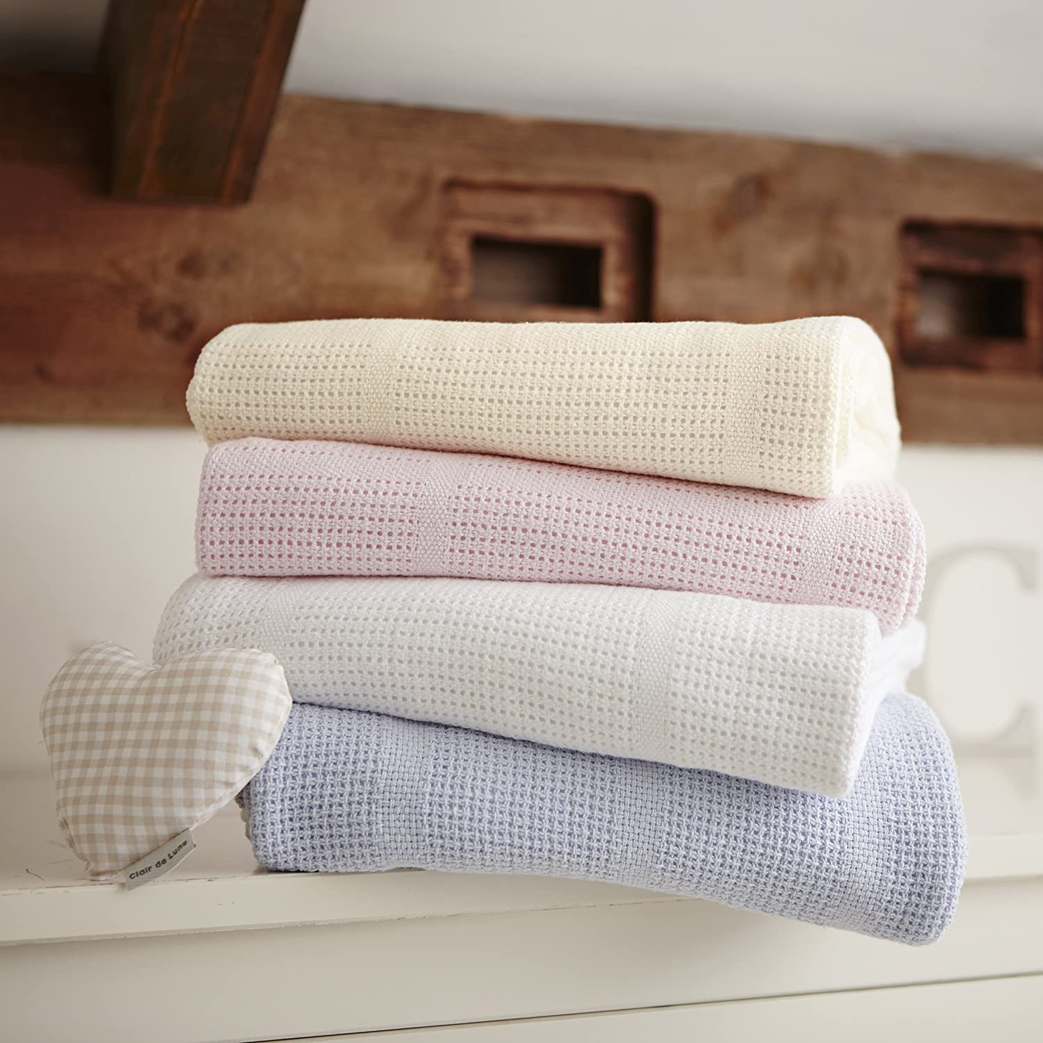 Clair de Lune Soft Cotton Cellular Shawl Baby Pram Blanket Blue 70 x 90 cm - Image 2