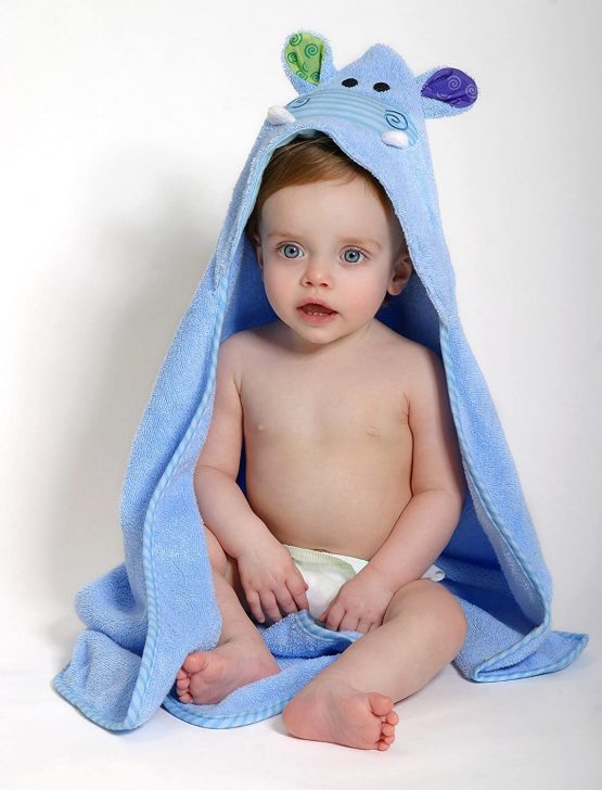 Zoocchini 100 Percent Cotton Baby Hooded Towel, Henry the Hippo - Image 2