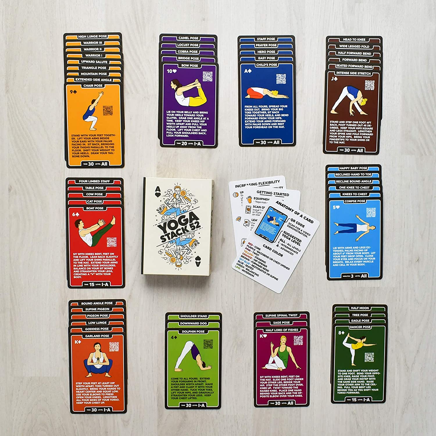Stack 52 Yoga Exercise Cards: Designed by Certified Yoga Instructor. Video Instructions Included. Beginner to Advanced Poses and Asana Workout Games. Improve Fitness and Flexibility (Base Deck) - Image 4