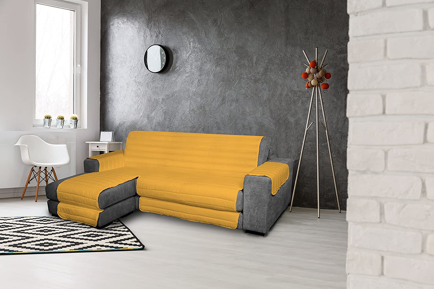 ELEGANT quilted sofa cover, yellow 290cm + chaiselongue, microfiber