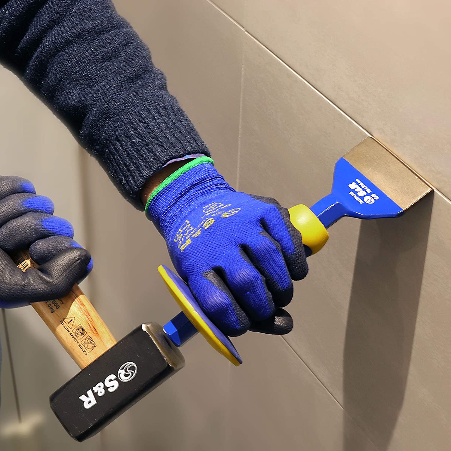 S&R Tile Chisel 216 x 76 mm - Brick and Hand Tile With Chrom-Vanadium Steel Blade, Hand Protection, Specially Bevelled Edge - Image 3