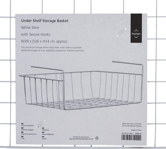 Premier Housewares 509718 Shelf Storage Basket, 39 cm-White, Metal - Image 2