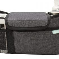Onco Pram Organiser - Buggy, Pushchair or Stroller Bag for Baby Essentials - Caddy Accessories with Universal Fit and Bottle/Cup Holder - Charcoal Grey