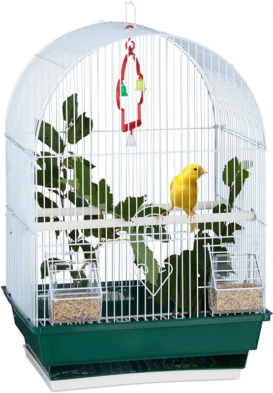 Relaxdays Small Birdcage, Budgies, Canaries, Perch, Bowl, HxWxD 49.5 x 34.5 x 28 cm, White/Greem