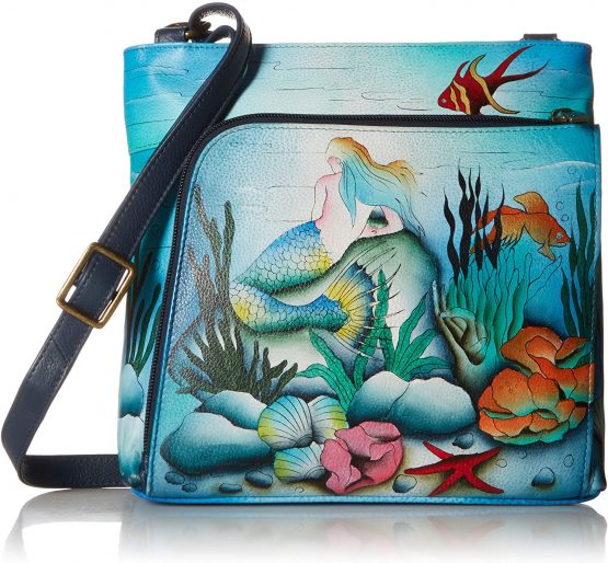 Anuschka Women’s Genuine Leather Crossbody With Front Zip Organizer -  Hand Painted Exterior