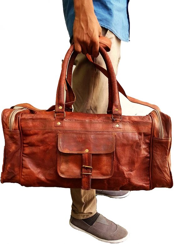 Jaald 20" Leather Duffle Bag Travel Carry-on Luggage Overnight Gym Weekender Bag - Image 4