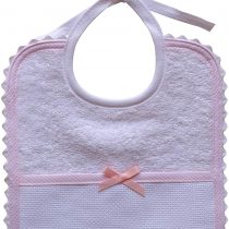 FILET Baby Girls Bib with Aida Cloth Insert, Pink, One Size