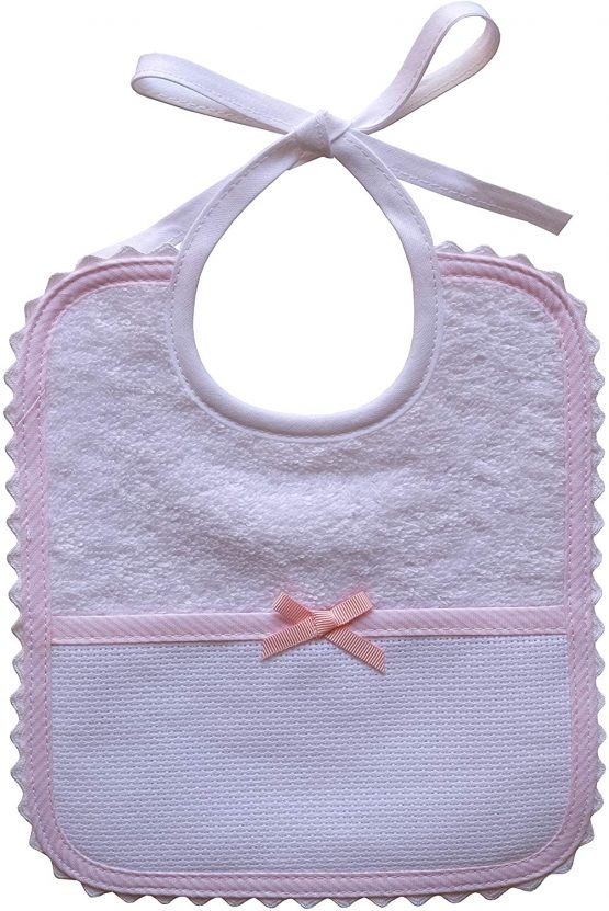 FILET Baby Girls Bib with Aida Cloth Insert, Pink, One Size