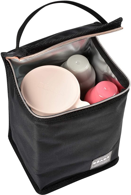 BÉABA - Insulated Baby Meal Pouch - Large Capacity - Thermal Bottle Storage - Bag for carrying full meals - Foldable - Soft Waterproof Material - Black/Pink - Image 2