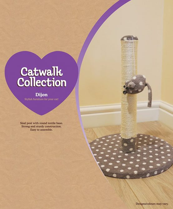 Rosewood Kitten Scratching Post With Sisal Post And Mouse Shaped Catnip Toy, Size H 40cm x D 31cm x W 31cm, Grey With Cream Dots, clear - Image 2