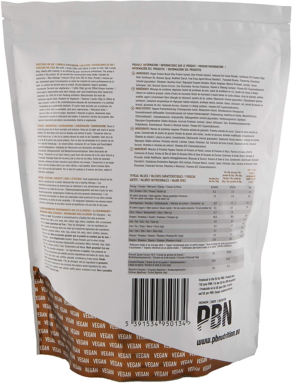 PBN – Premium Body Nutrition Vegan Protein Chocolate Hazelnut 1kg Pouch ...