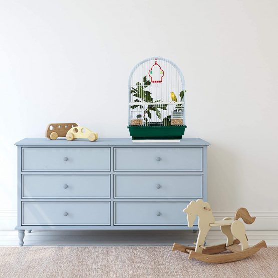 Relaxdays Small Birdcage, Budgies, Canaries, Perch, Bowl, HxWxD 49.5 x 34.5 x 28 cm, White/Greem - Image 3