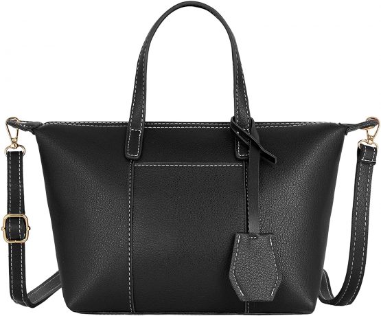 CRAZYCHIC - Women's Small Tote Shopper Bag - Shoulder Crossbody Bags PU Faux Leather - Top Handle Shopping Bags - Fashion Elegant Ladies Girls City Handbag - Simple Light Everyday Use - Black