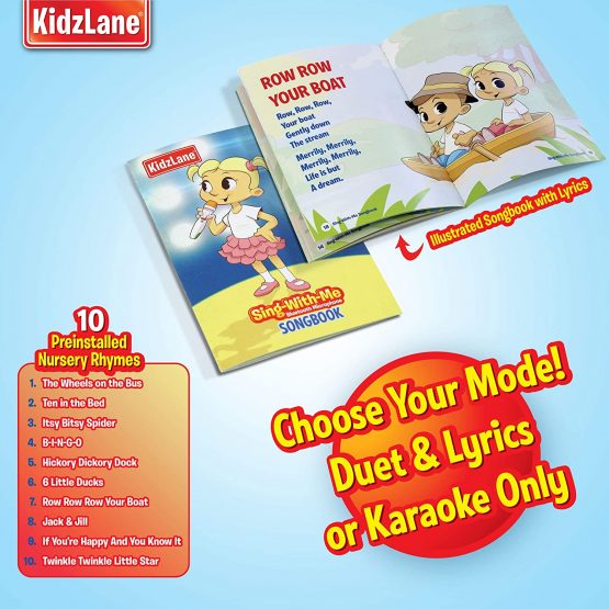 kidzlane Kids Karaoke Microphone with Bluetooth, Voice Changer, and 10 Built-in Nursery Rhymes - Image 4