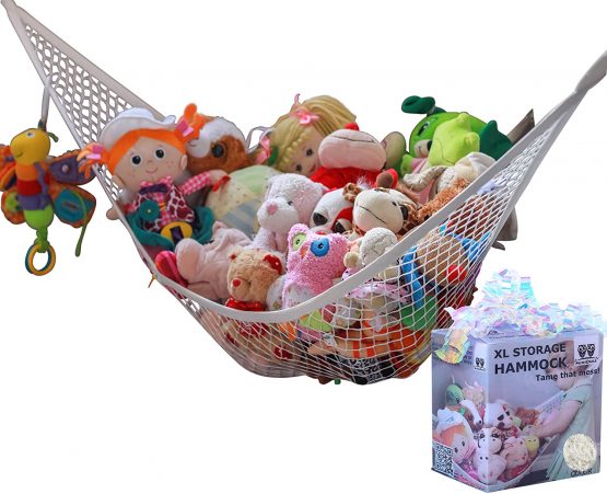 MiniOwls Toy Storage Hammock X-Large Organizer and De-cluttering Solution for Every Kid’s Room, Nursery & Playroom (white, XL)