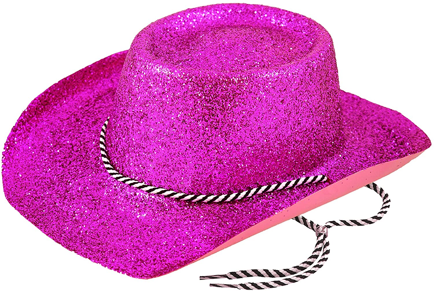 HAT COWBOY GLITTER PINK W/CORD ADULT, M