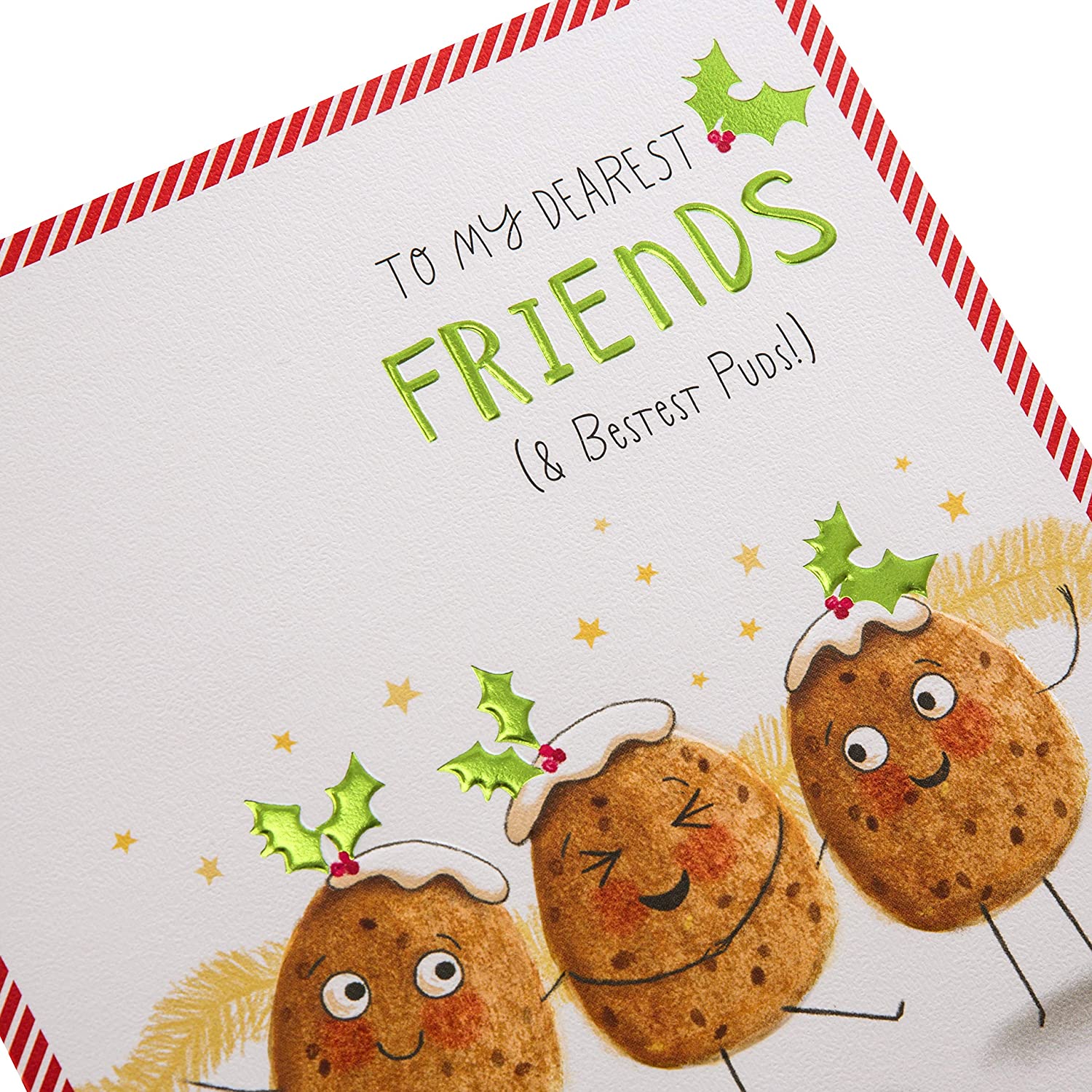 Christmas Card for Friends from Hallmark - Funny Christmas Pudding Design, Green, 18cm x 16cm - Image 3